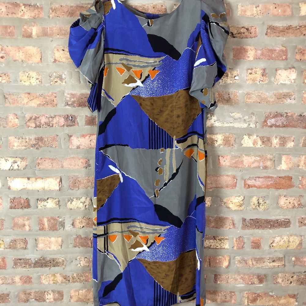 Vintage Argenti 100% Silk Puff Sleeve Midi Sheath